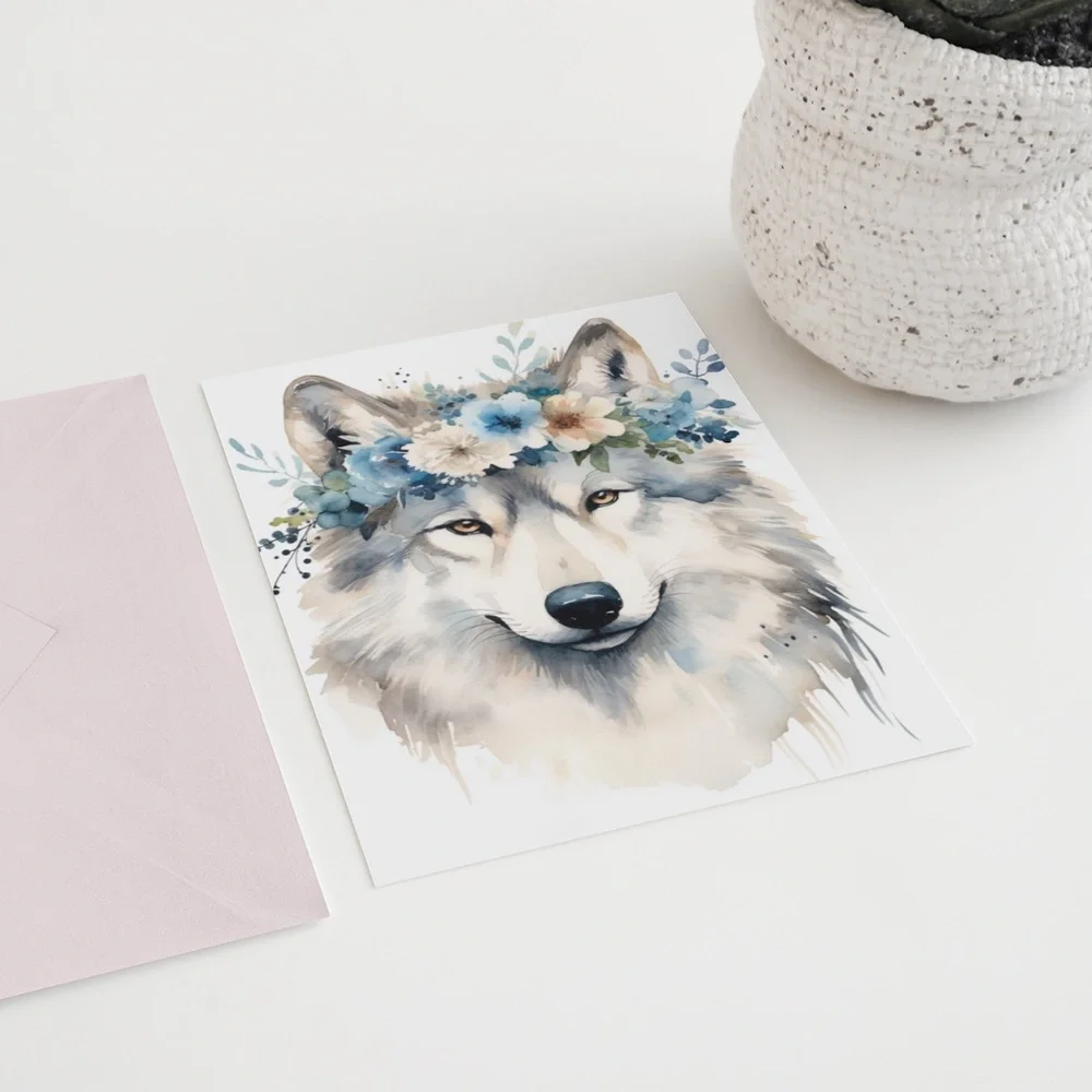 Watercolor Floral Wolf Portrait Wall Art Illustration Print Poster Unframed - Picture 6 of 7